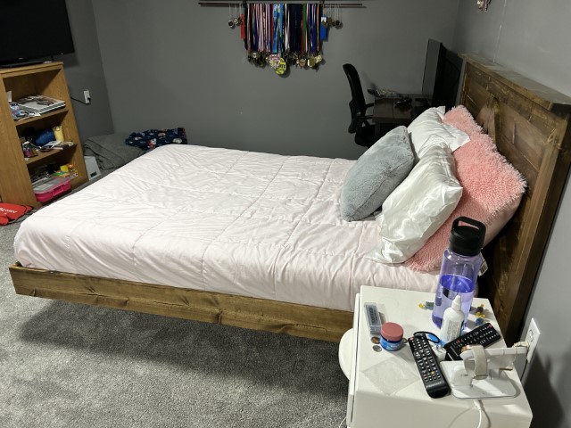 completed DIY lighted bed