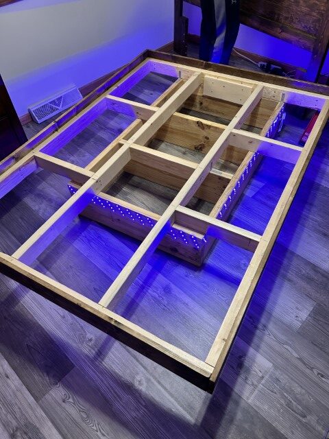 placement of LED lights on floating bed bottom base